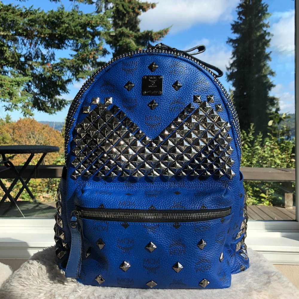 MCM STARK LEATHER BACKPACK - Blue